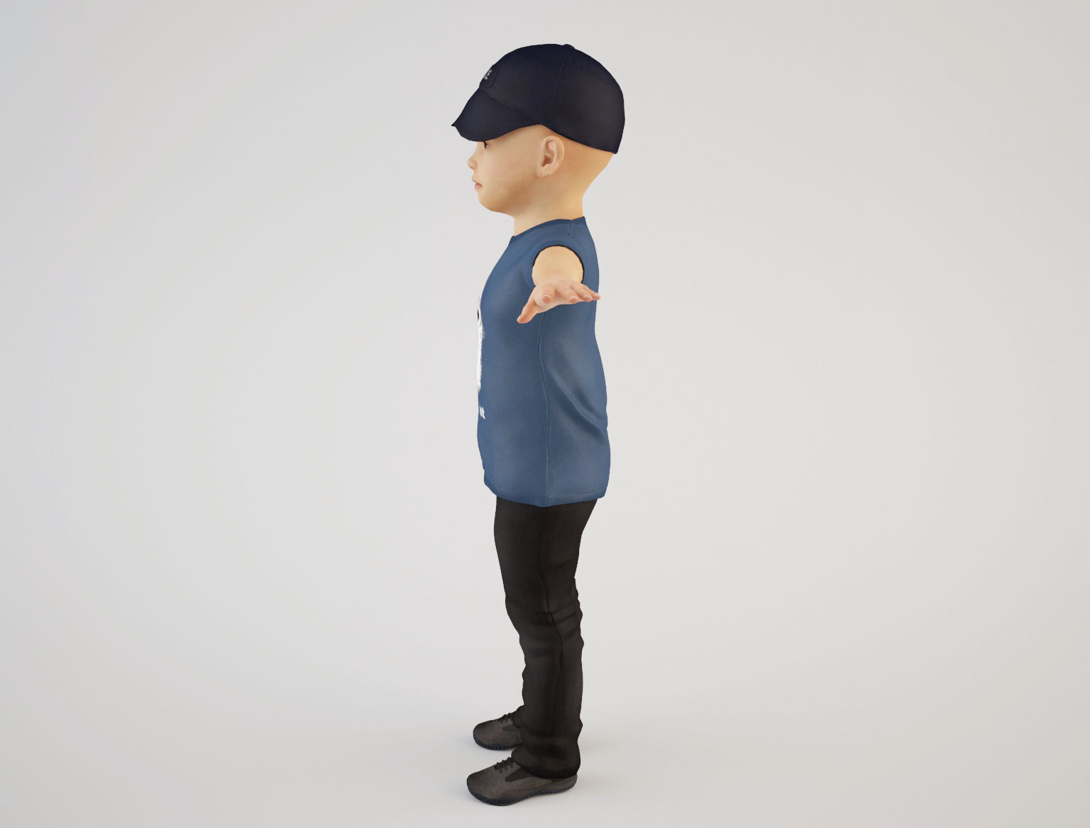Boy 6 little wearing cap and t - shirt 3D model_4