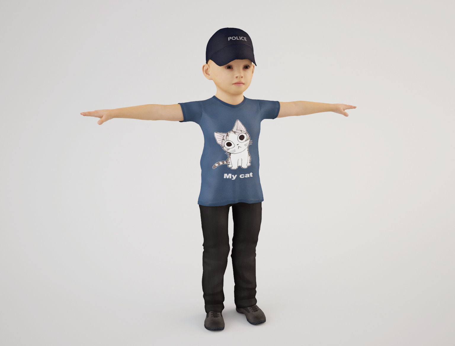 Boy 6 little wearing cap and t - shirt 3D model_1