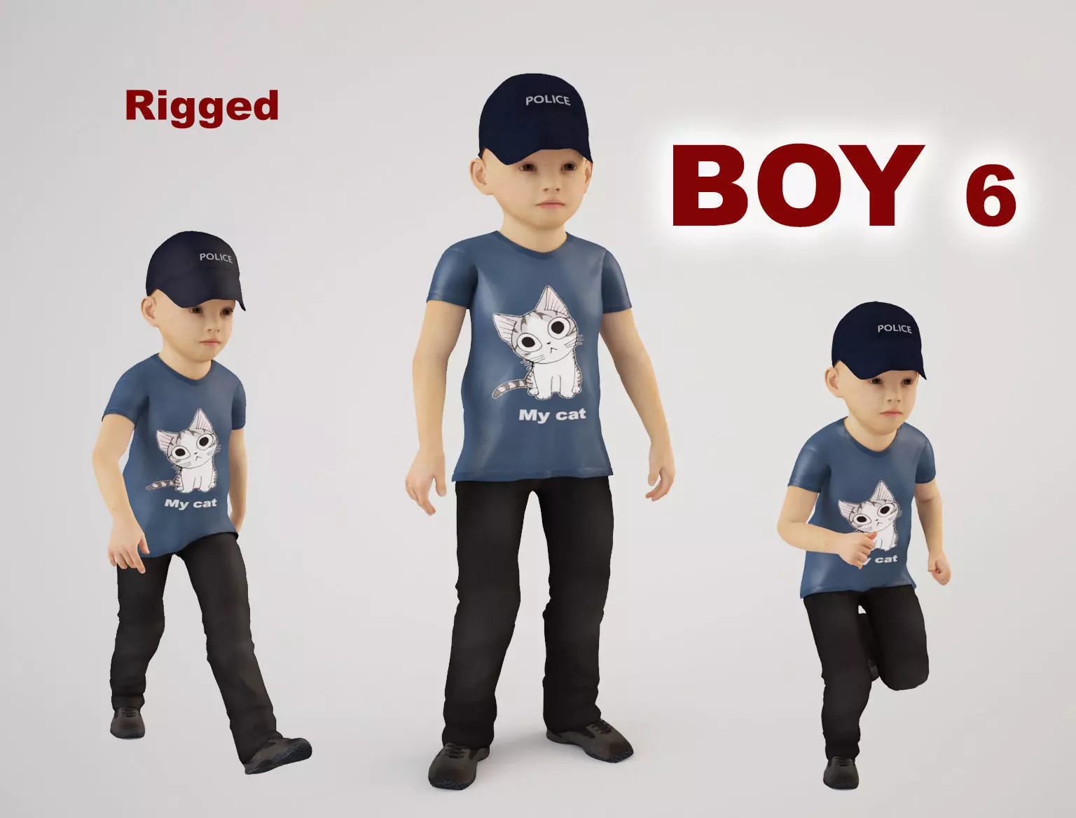 Boy 6 little wearing cap and t - shirt 3D model_0