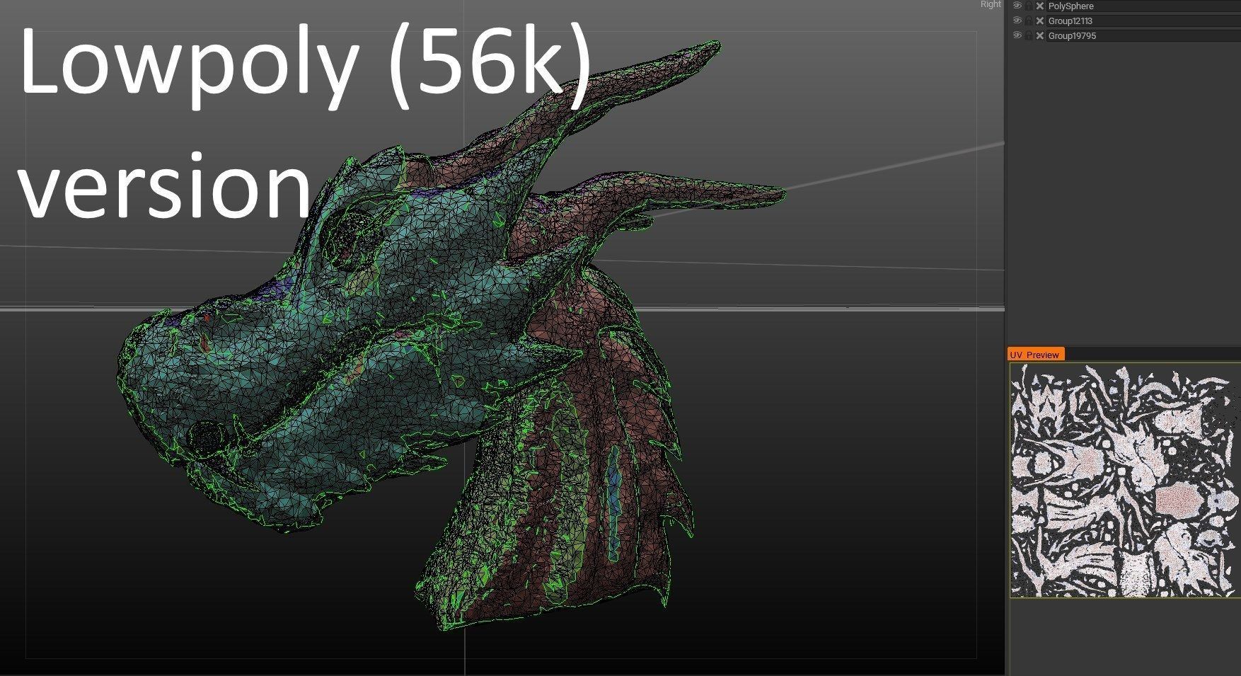 Fantasy Dragon Head high and lowpoly and 3d-print Free low-poly 3D model_44