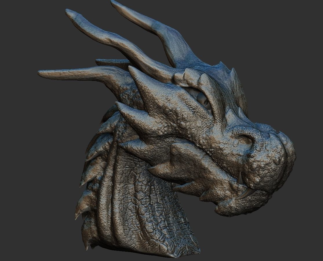 Fantasy Dragon Head high and lowpoly and 3d-print Free low-poly 3D model_3