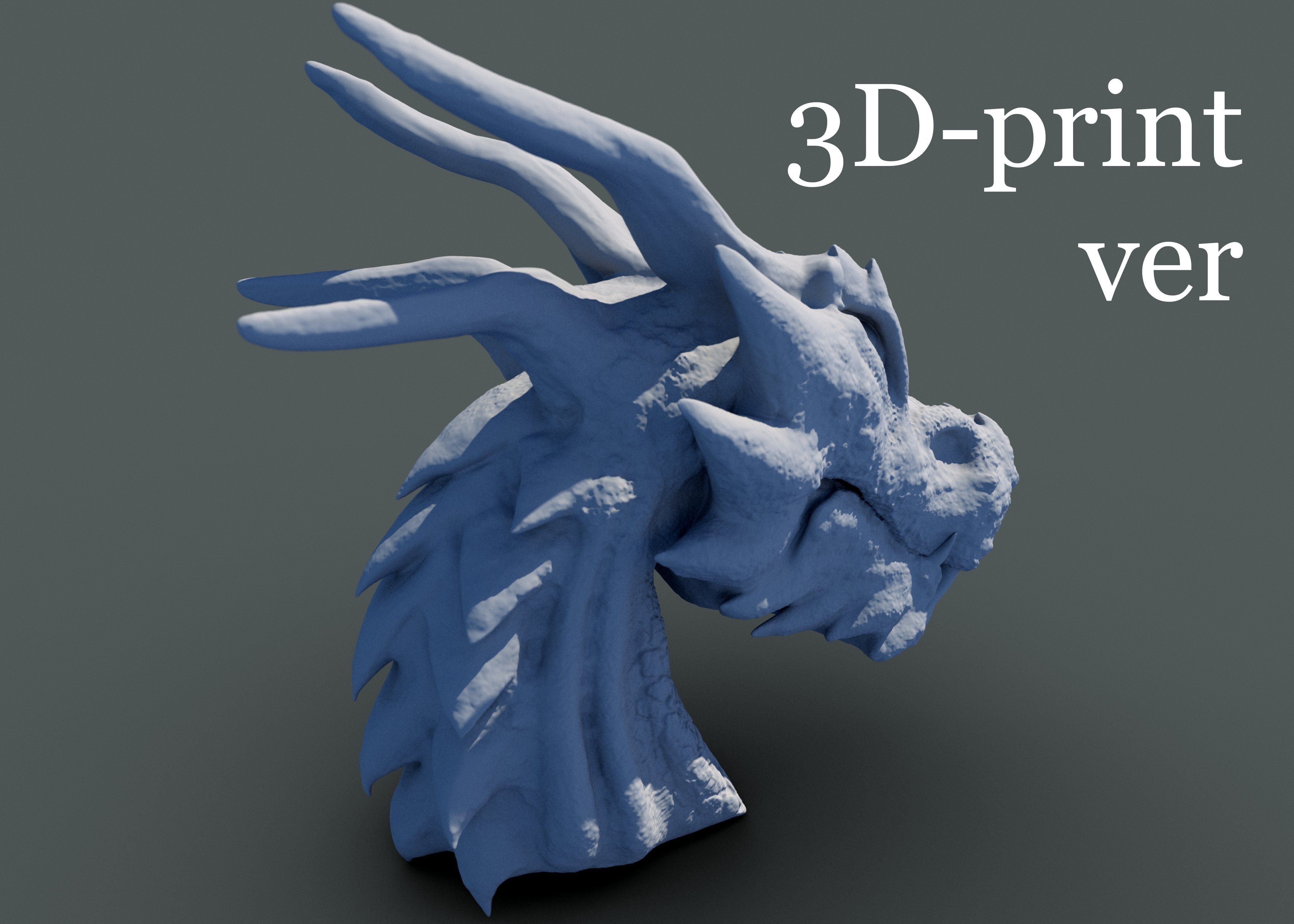 Fantasy Dragon Head high and lowpoly and 3d-print Free low-poly 3D model_1