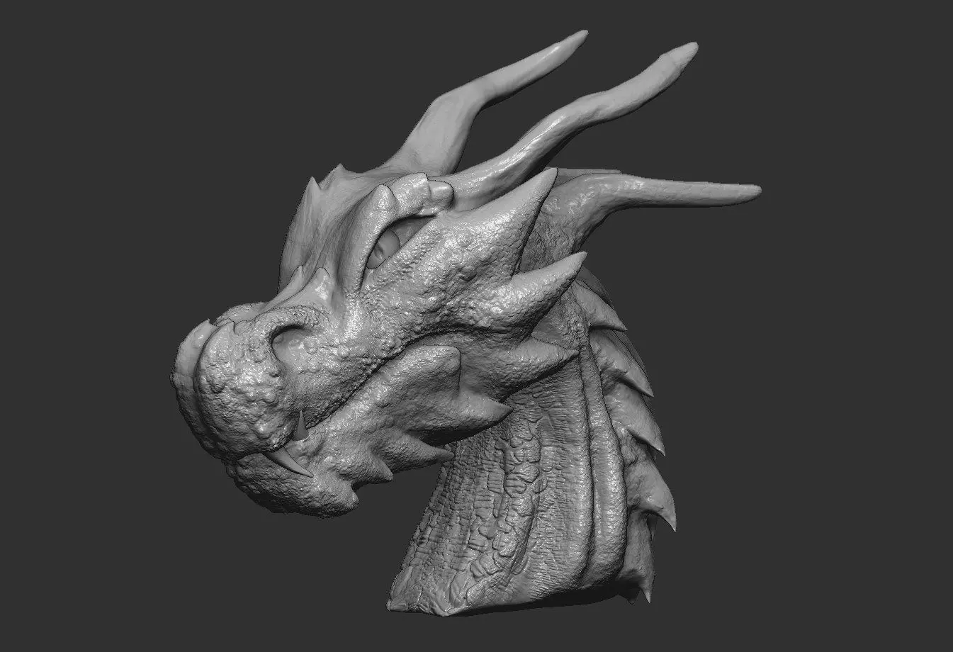 Fantasy Dragon Head high and lowpoly and 3d-print Free low-poly 3D model_0