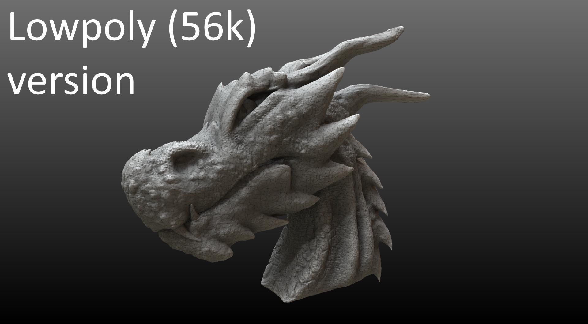 Fantasy Dragon Head high and lowpoly and 3d-print Free low-poly 3D model_43