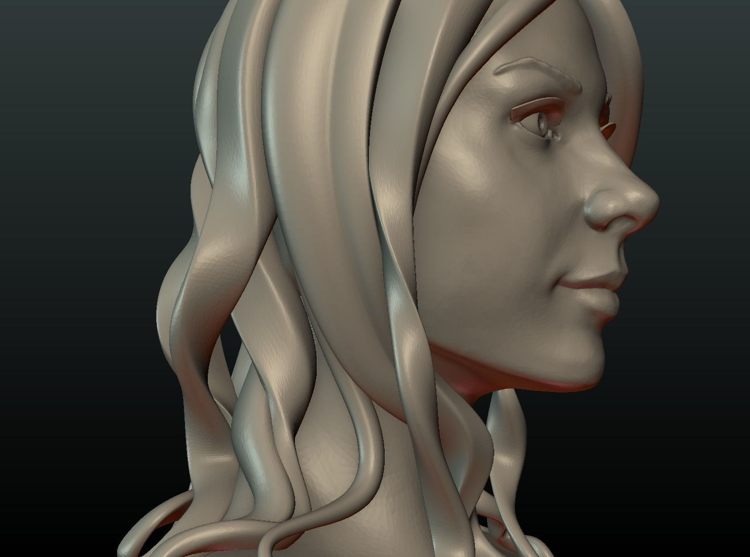 Woman head and Hairstyle 3D print model_12