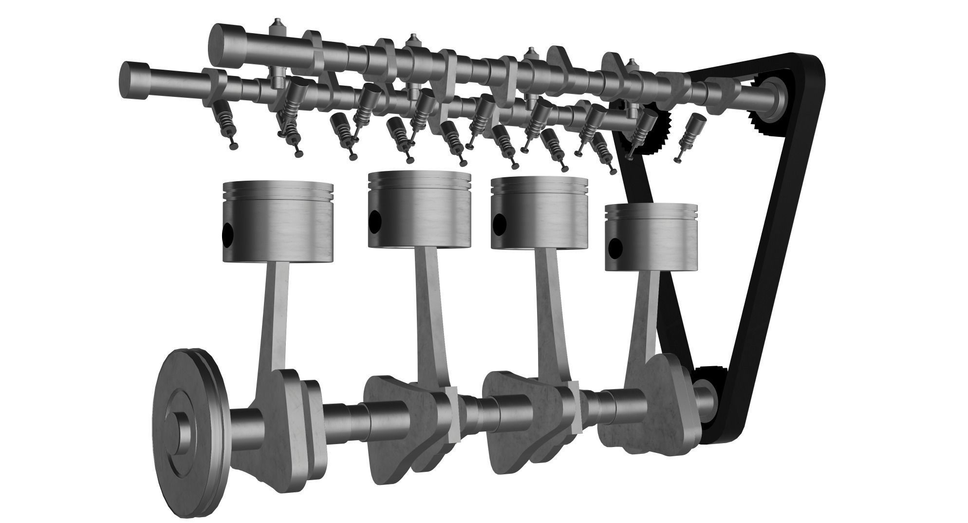 PISTONS TIMING BELT CAMSHAFT CRANKSHAFT SPARK PLUGS 3D model CGTrader