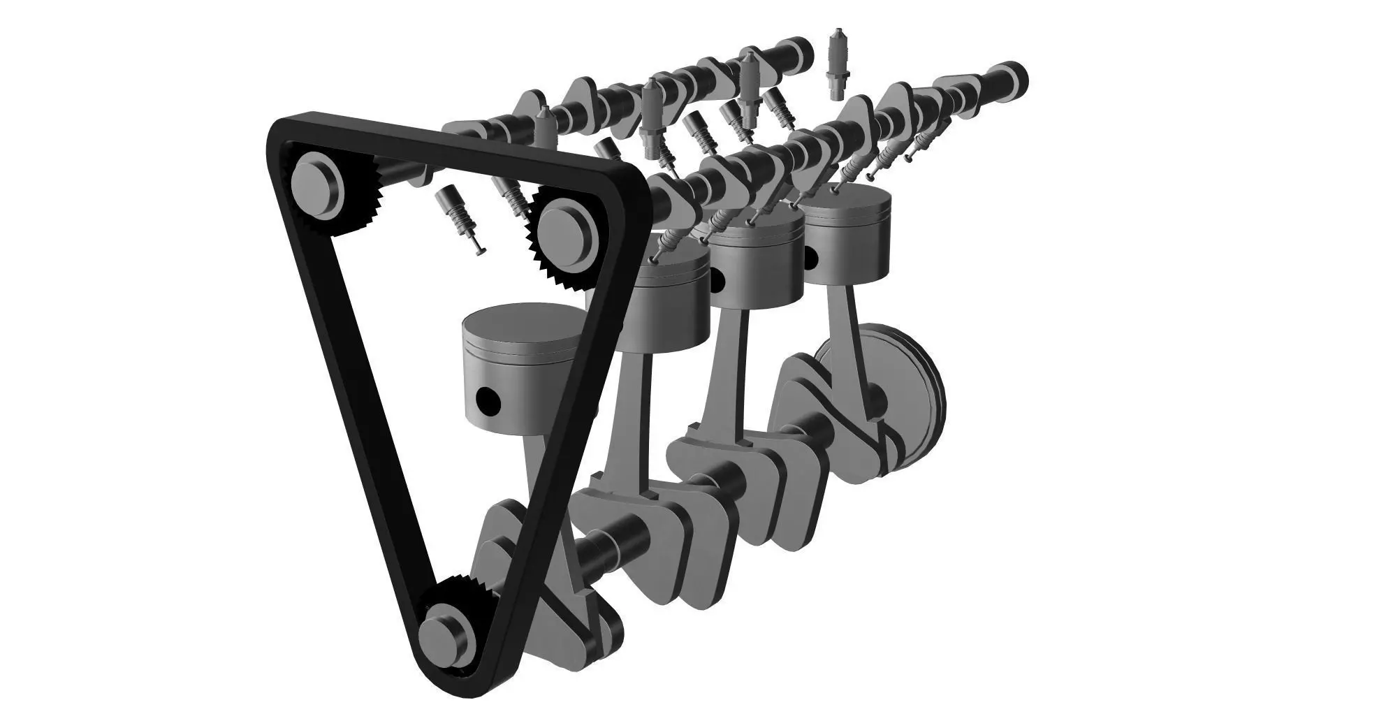 PISTONS TIMING BELT CAMSHAFT CRANKSHAFT SPARK PLUGS 3D model