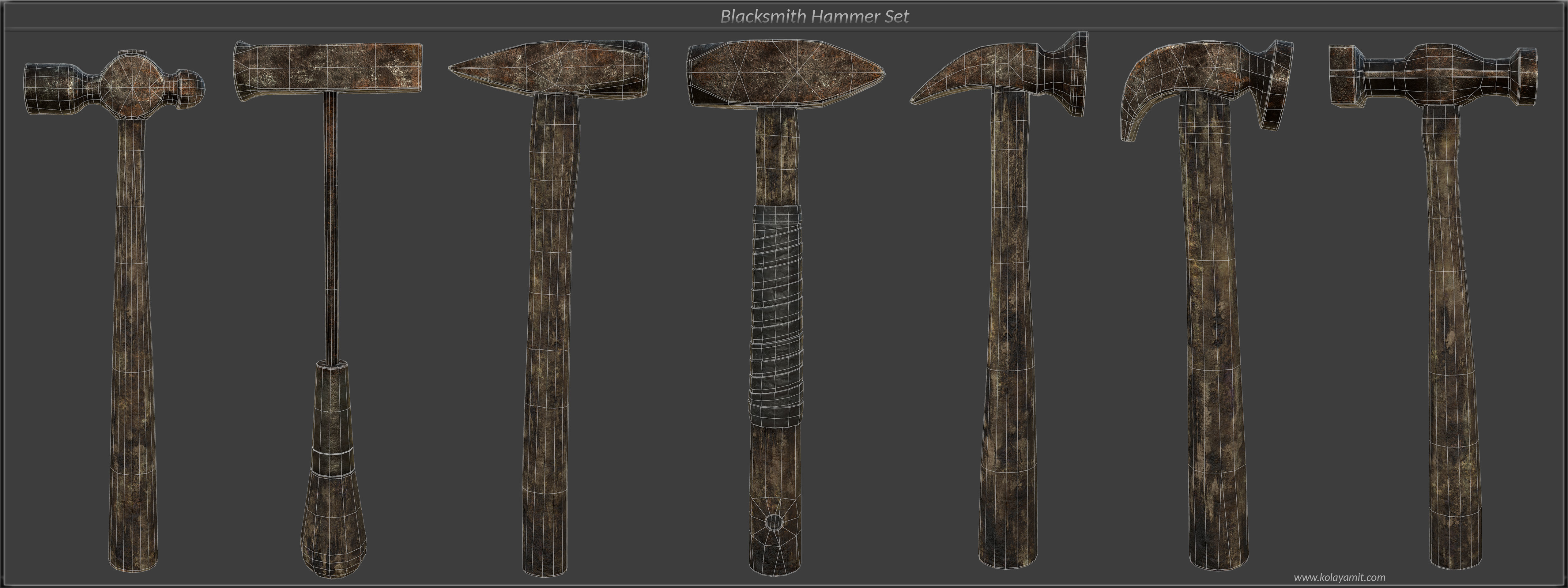 Blacksmith Hammer set Low-poly 3D model_2