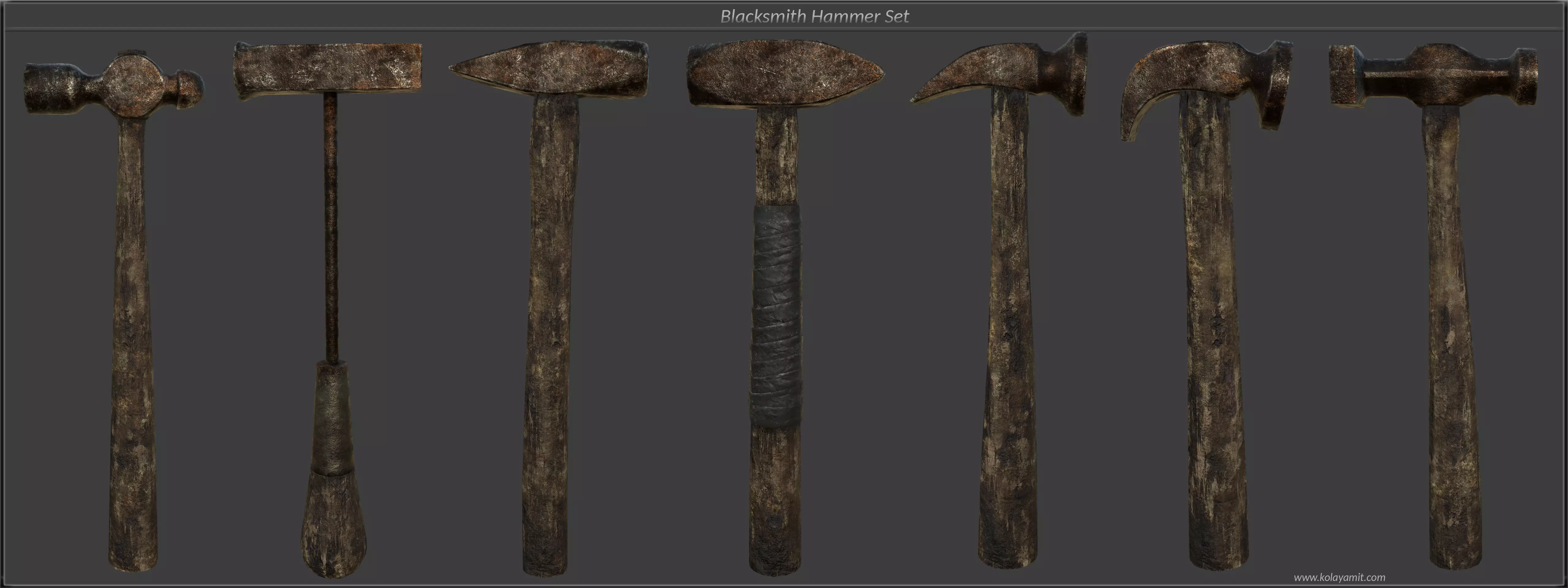Blacksmith Hammer set Low-poly 3D model_0