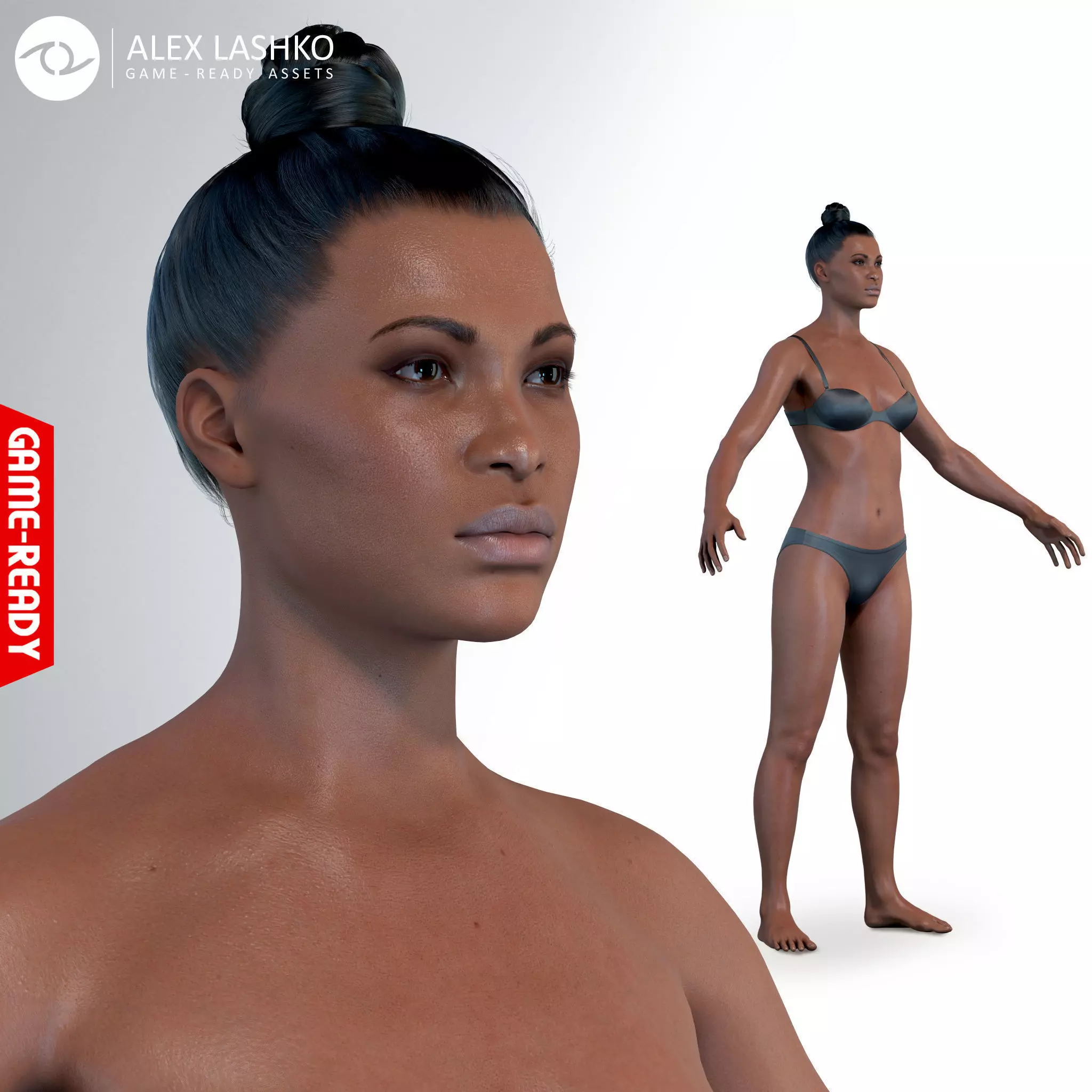 Average Black Female Body Low-poly 3D model_0