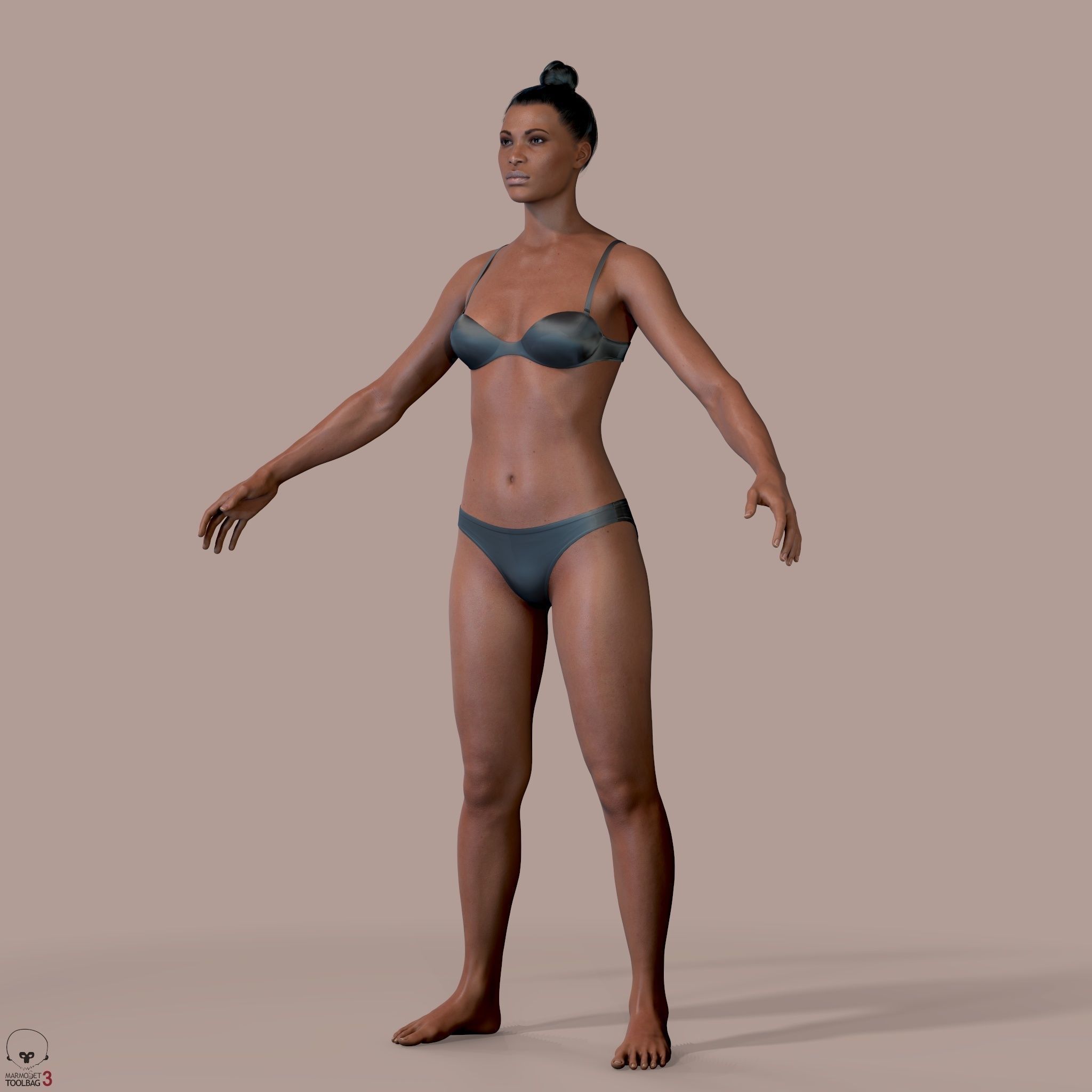 Average Black Female Body Low-poly 3D model_2