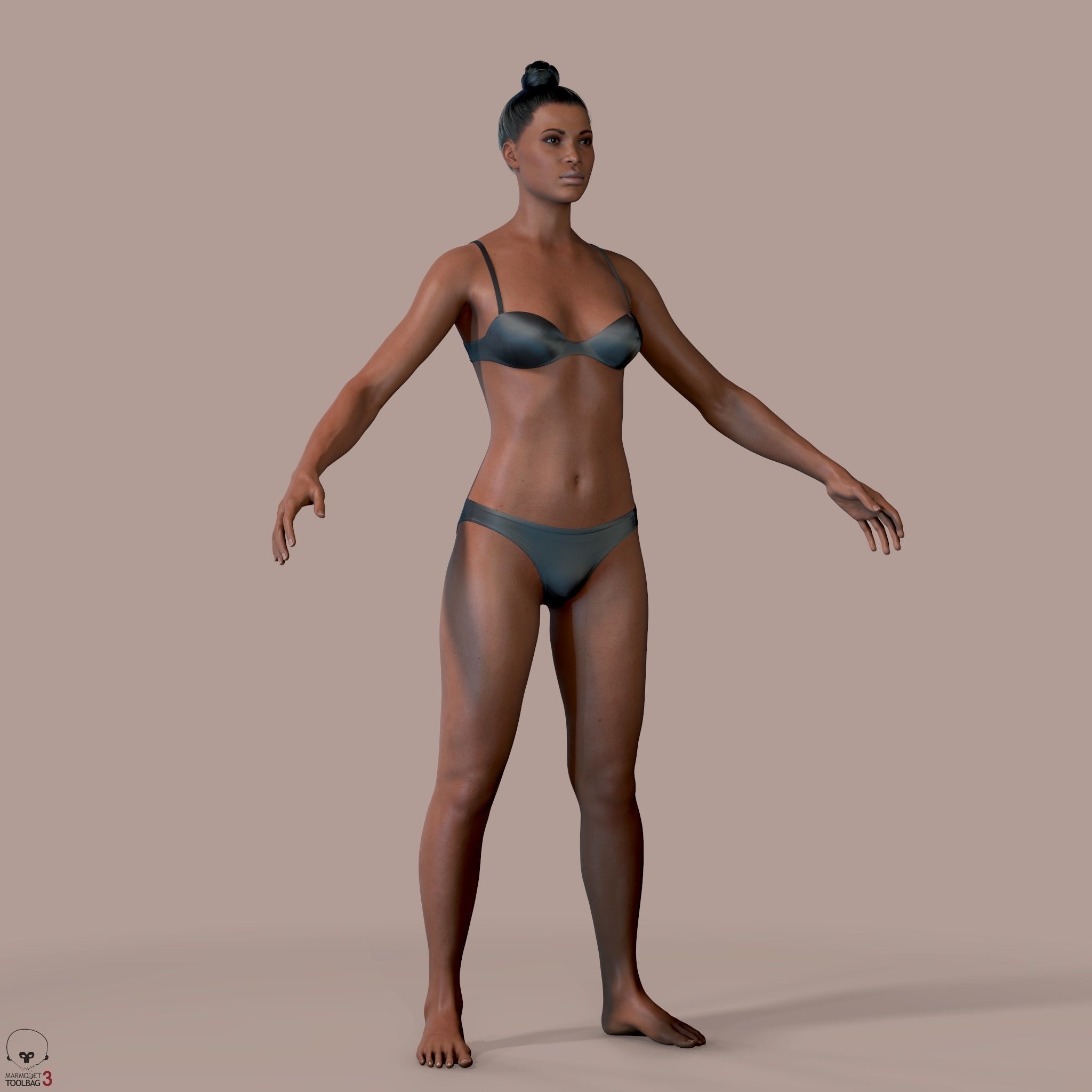 Average Black Female Body Low-poly 3D model_4