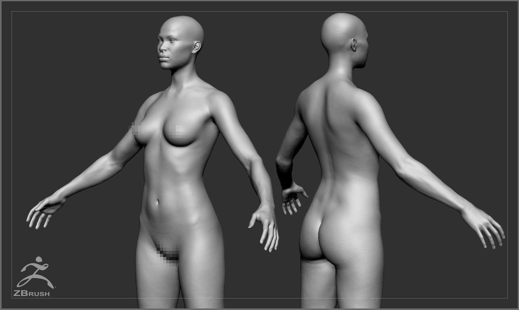 Average Black Female Body Low-poly 3D model_55