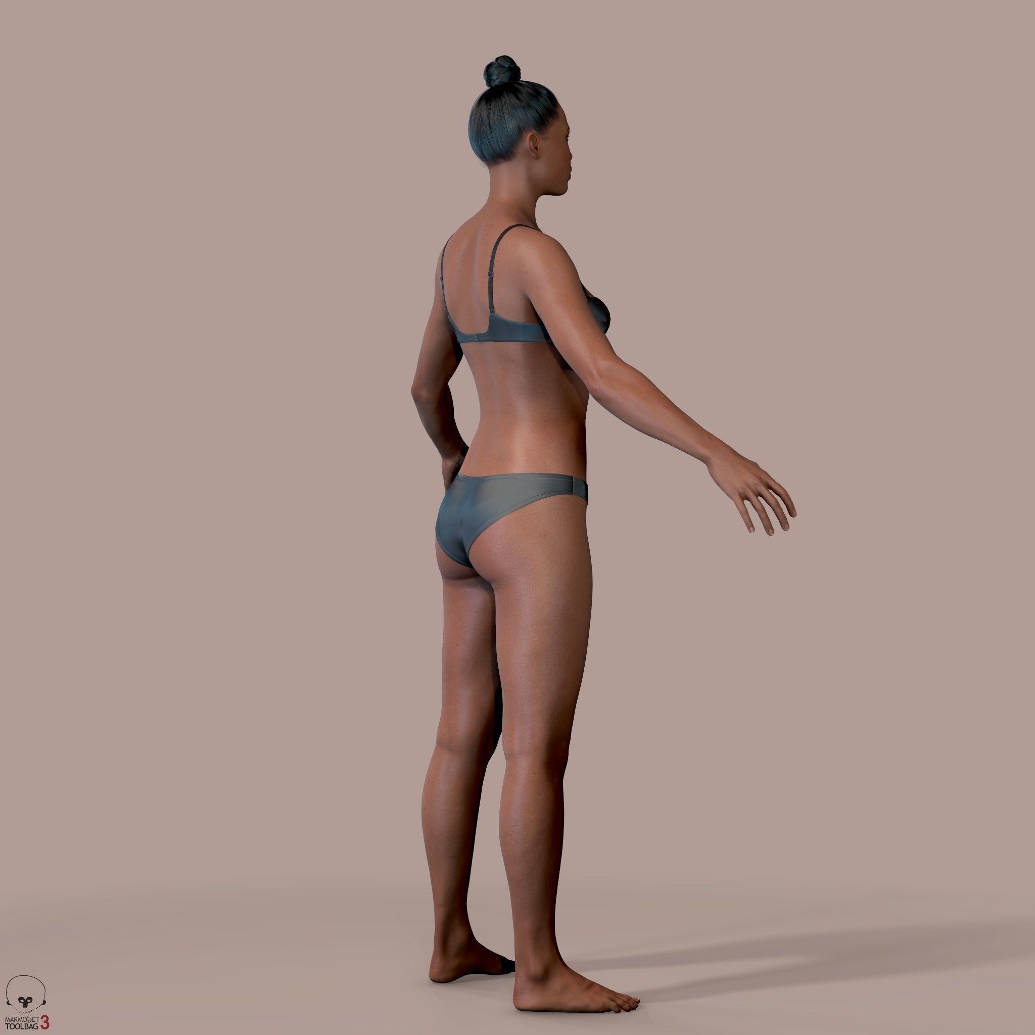 Average Black Female Body Low-poly 3D model_7