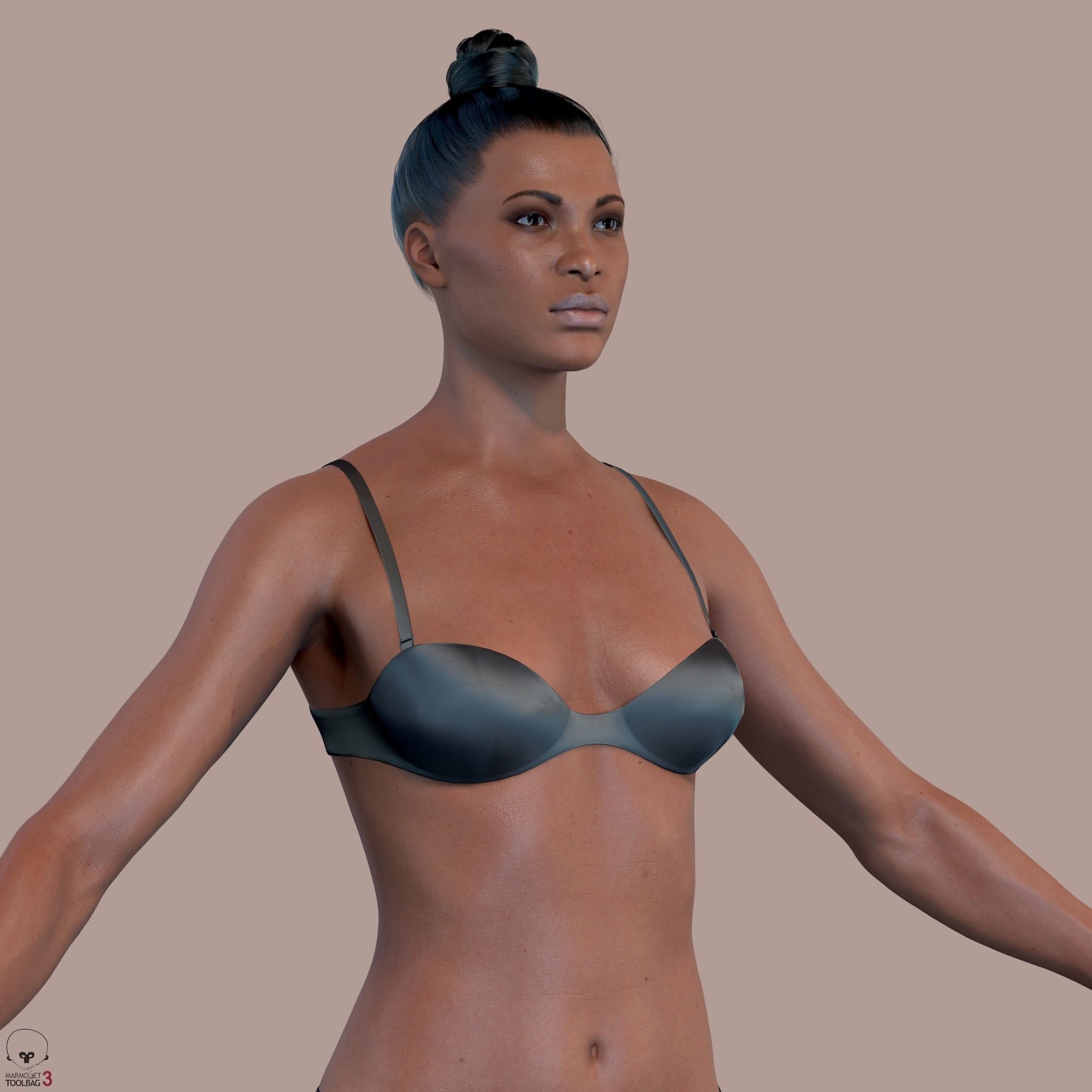 Average Black Female Body Low-poly 3D model_16