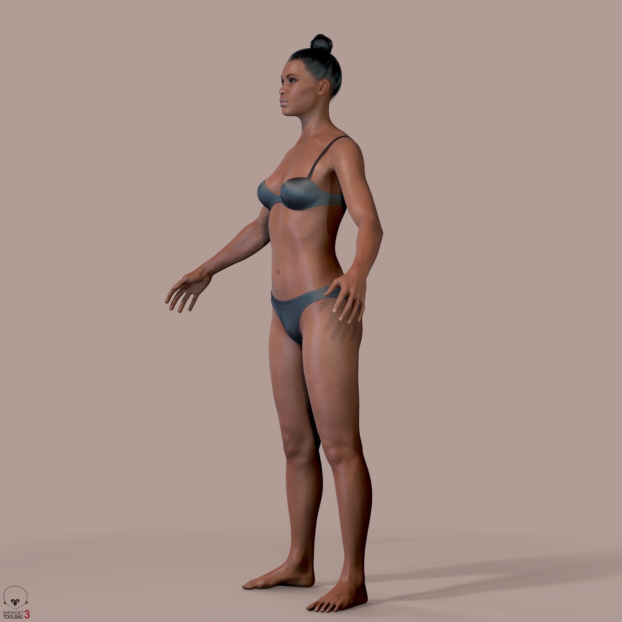 Average Black Female Body Low-poly 3D model_13