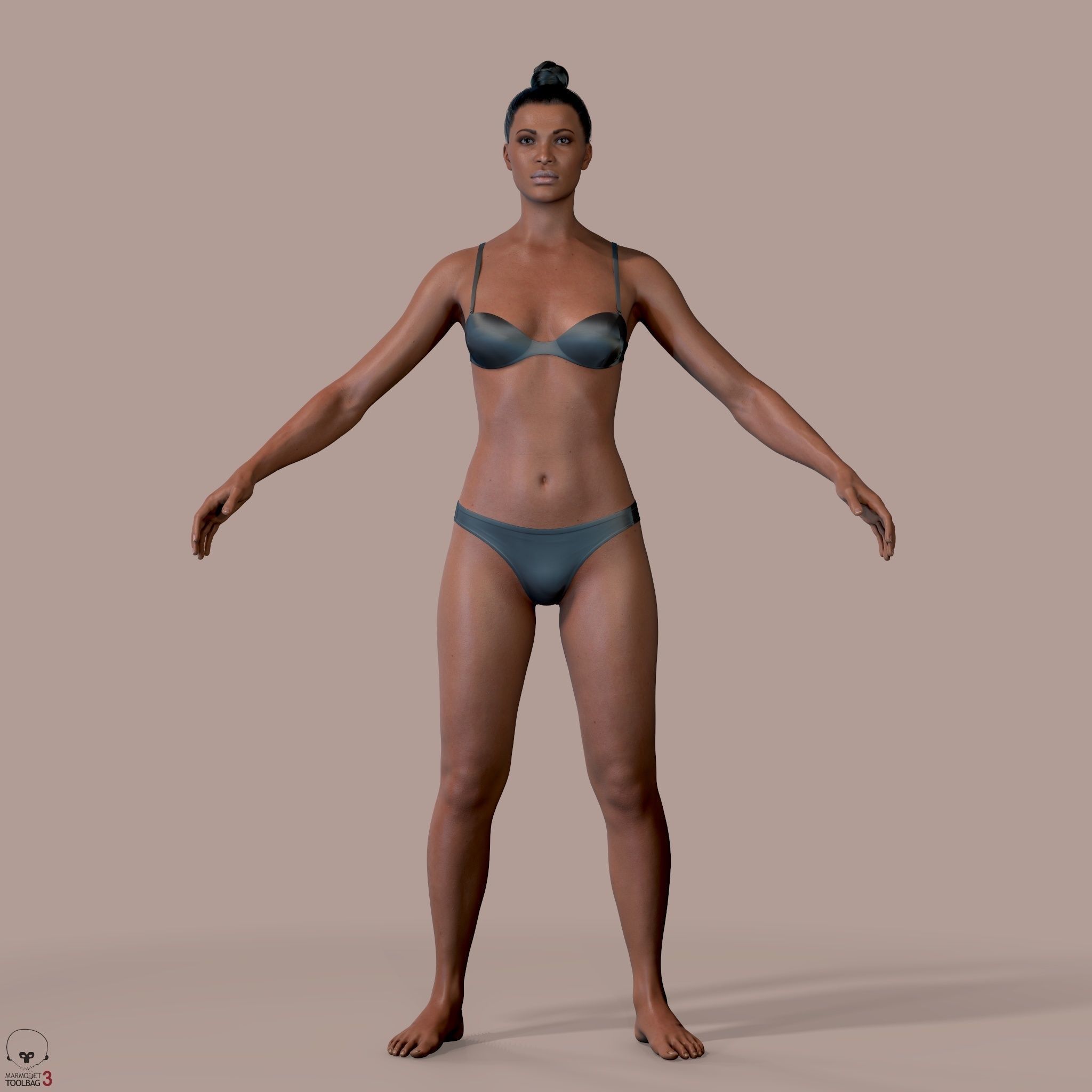 Average Black Female Body Low-poly 3D model_3