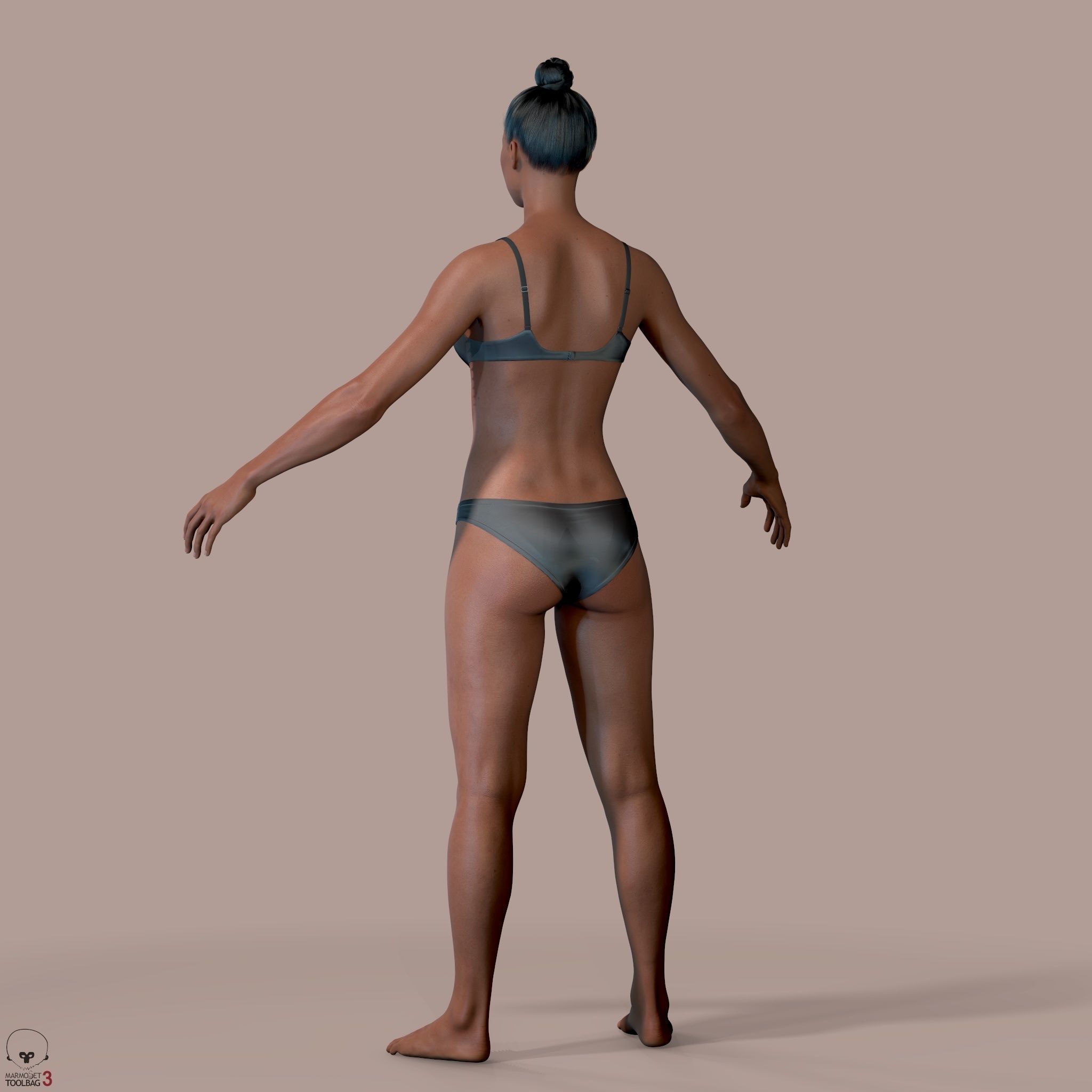 Average Black Female Body Low-poly 3D model_10