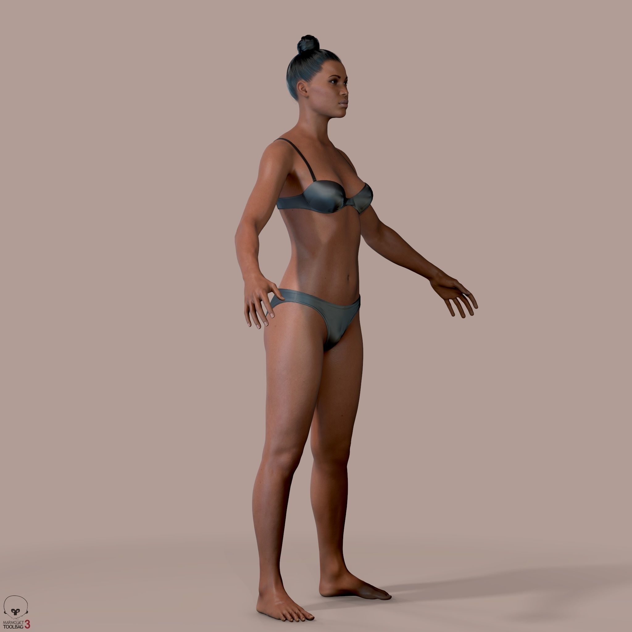 Average Black Female Body Low-poly 3D model_5