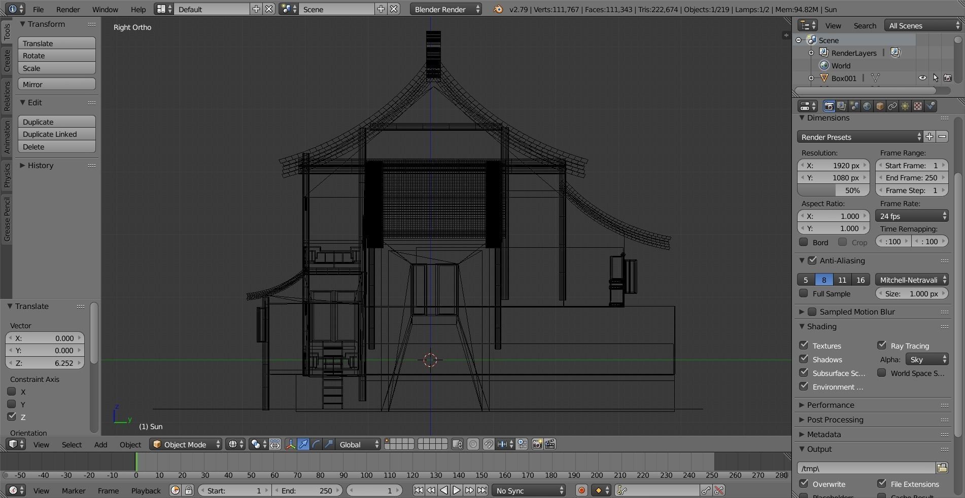 Old chinese building Low-poly 3D model_8