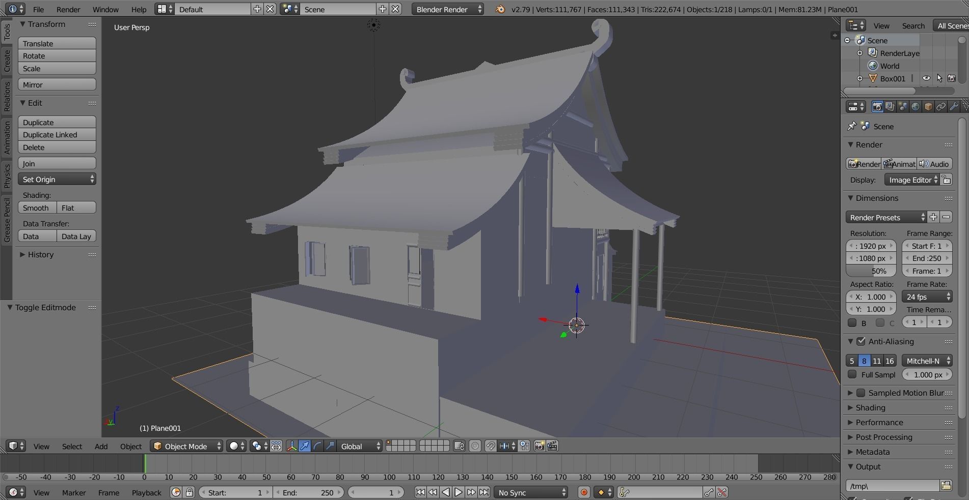Old chinese building Low-poly 3D model_10