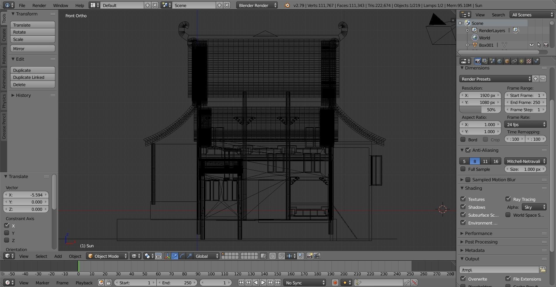 Old chinese building Low-poly 3D model_12