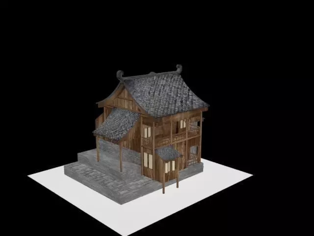 Old chinese building Low-poly 3D model_0