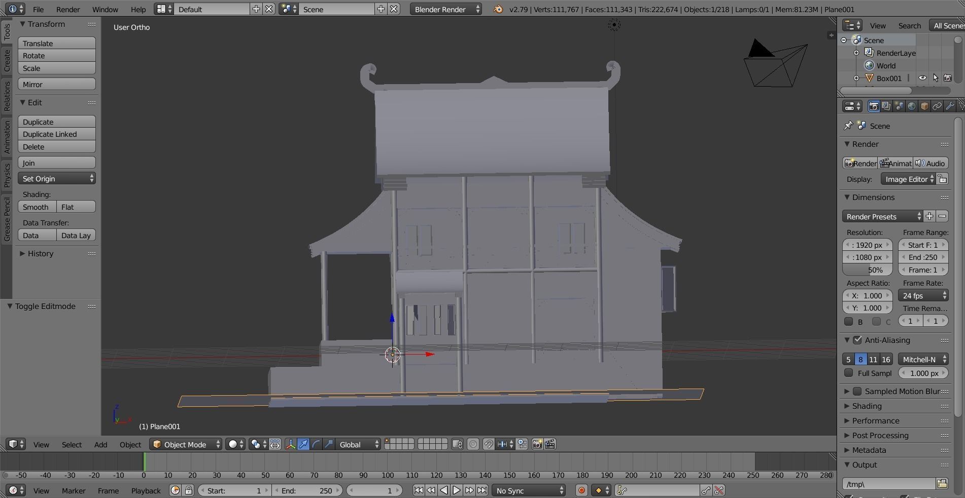 Old chinese building Low-poly 3D model_7