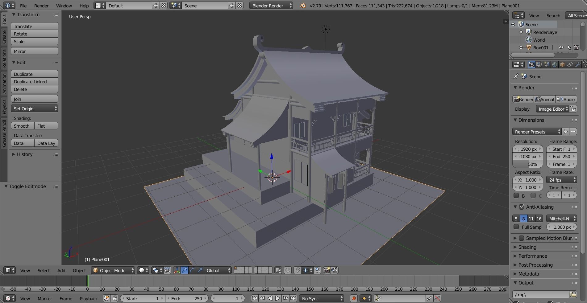 Old chinese building Low-poly 3D model_5