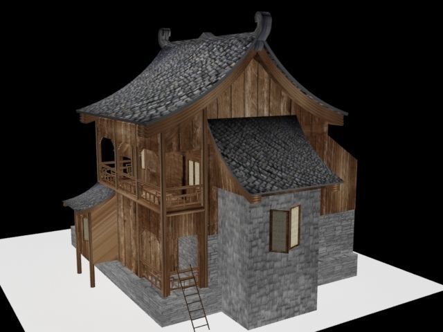 Old chinese building Low-poly 3D model_1