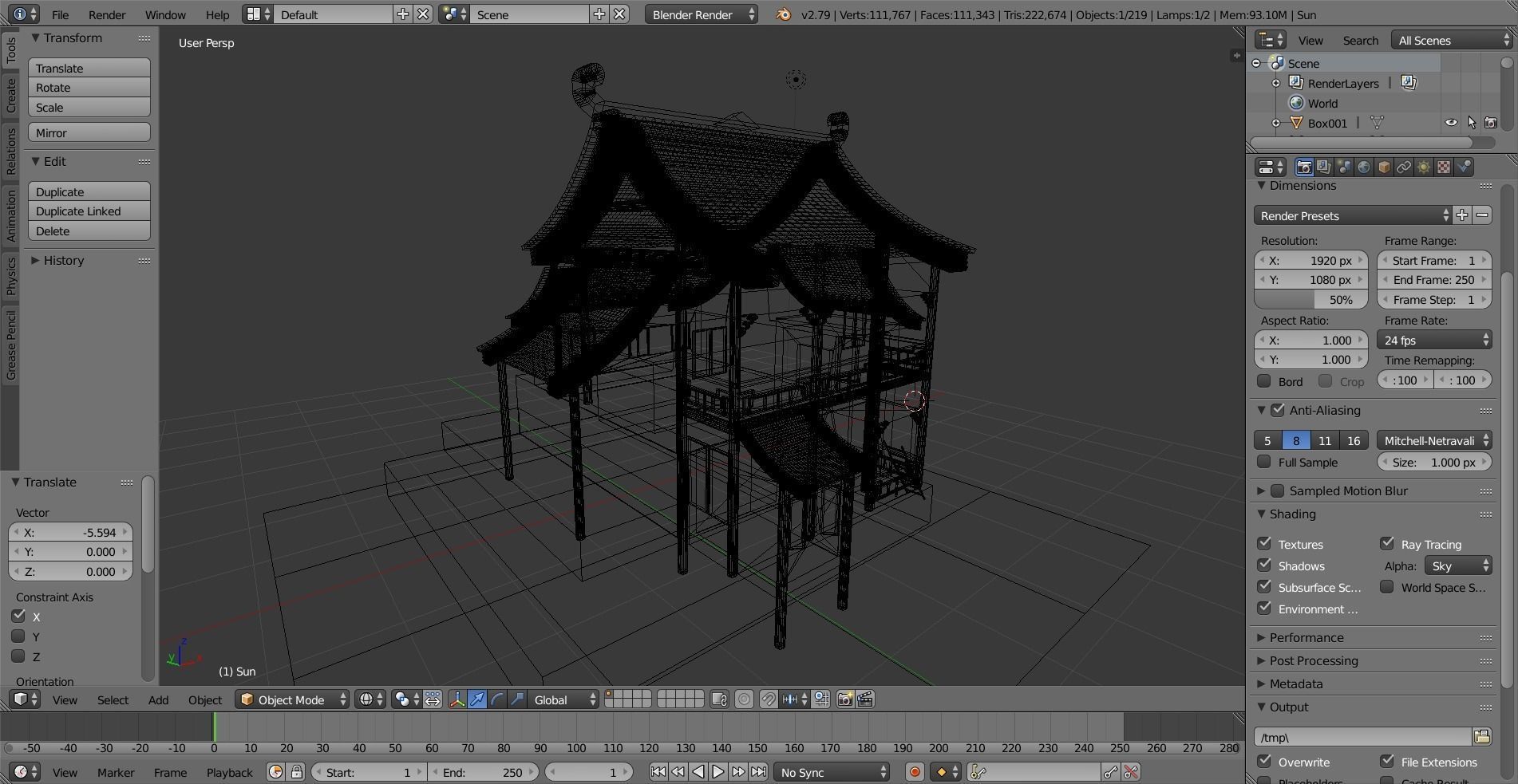 Old chinese building Low-poly 3D model_11