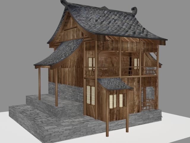 Old chinese building Low-poly 3D model_3