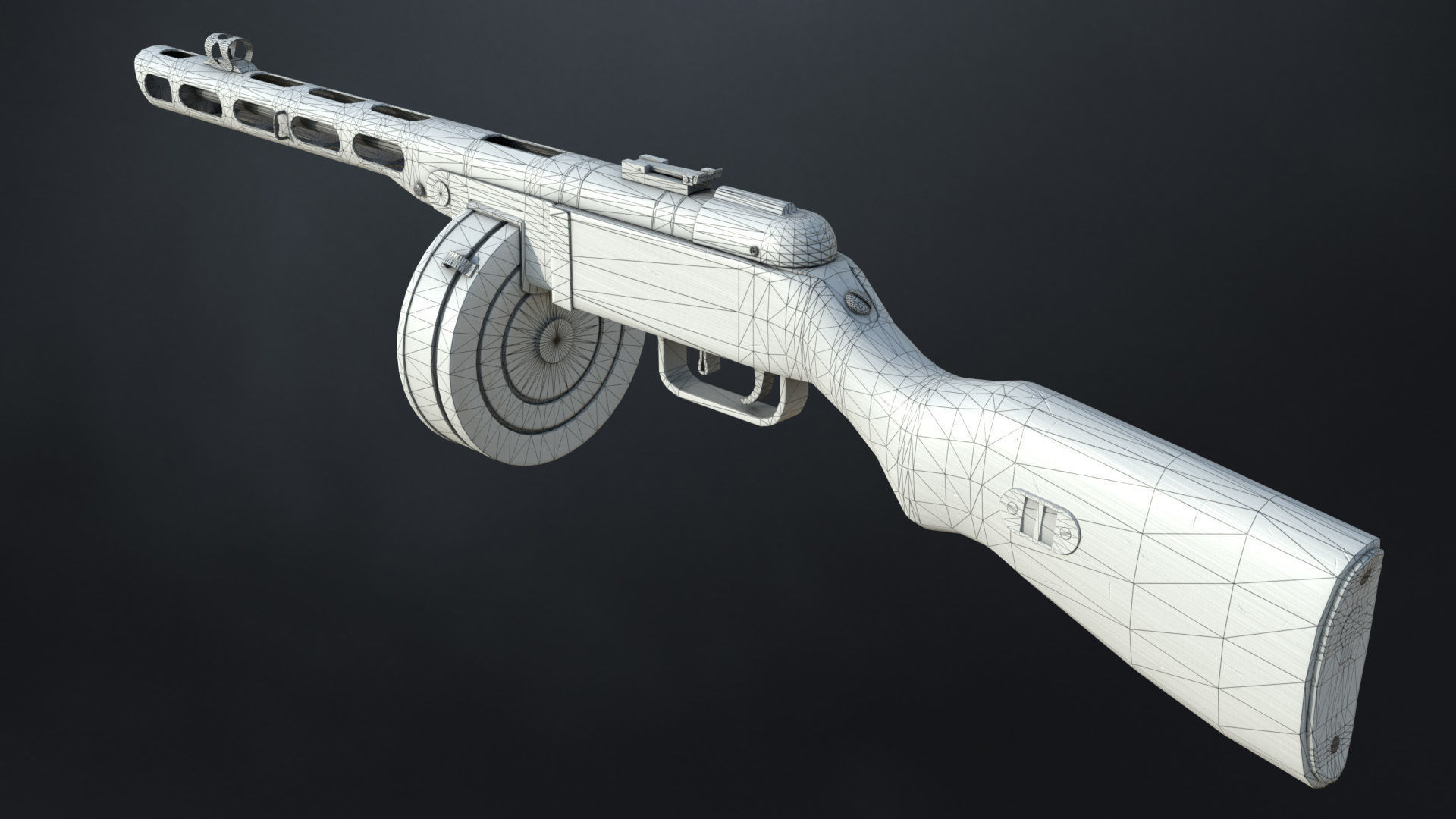 PPSh-41 Soviet submachine gun Low-poly 3D model_10