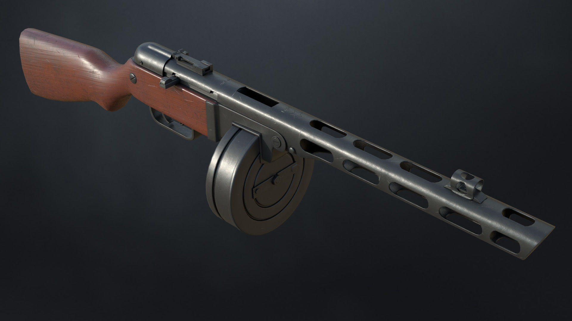 PPSh-41 Soviet submachine gun Low-poly 3D model_3