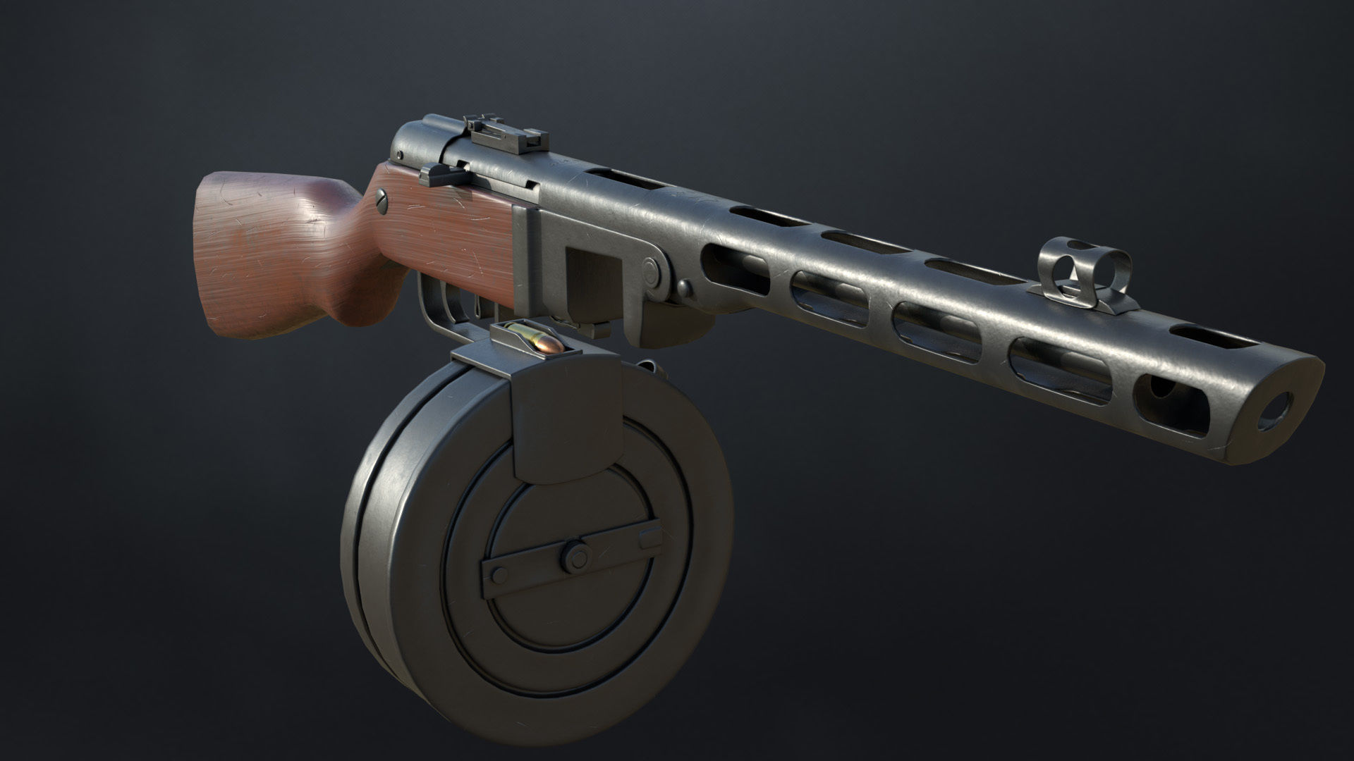 PPSh-41 Soviet submachine gun Low-poly 3D model_9