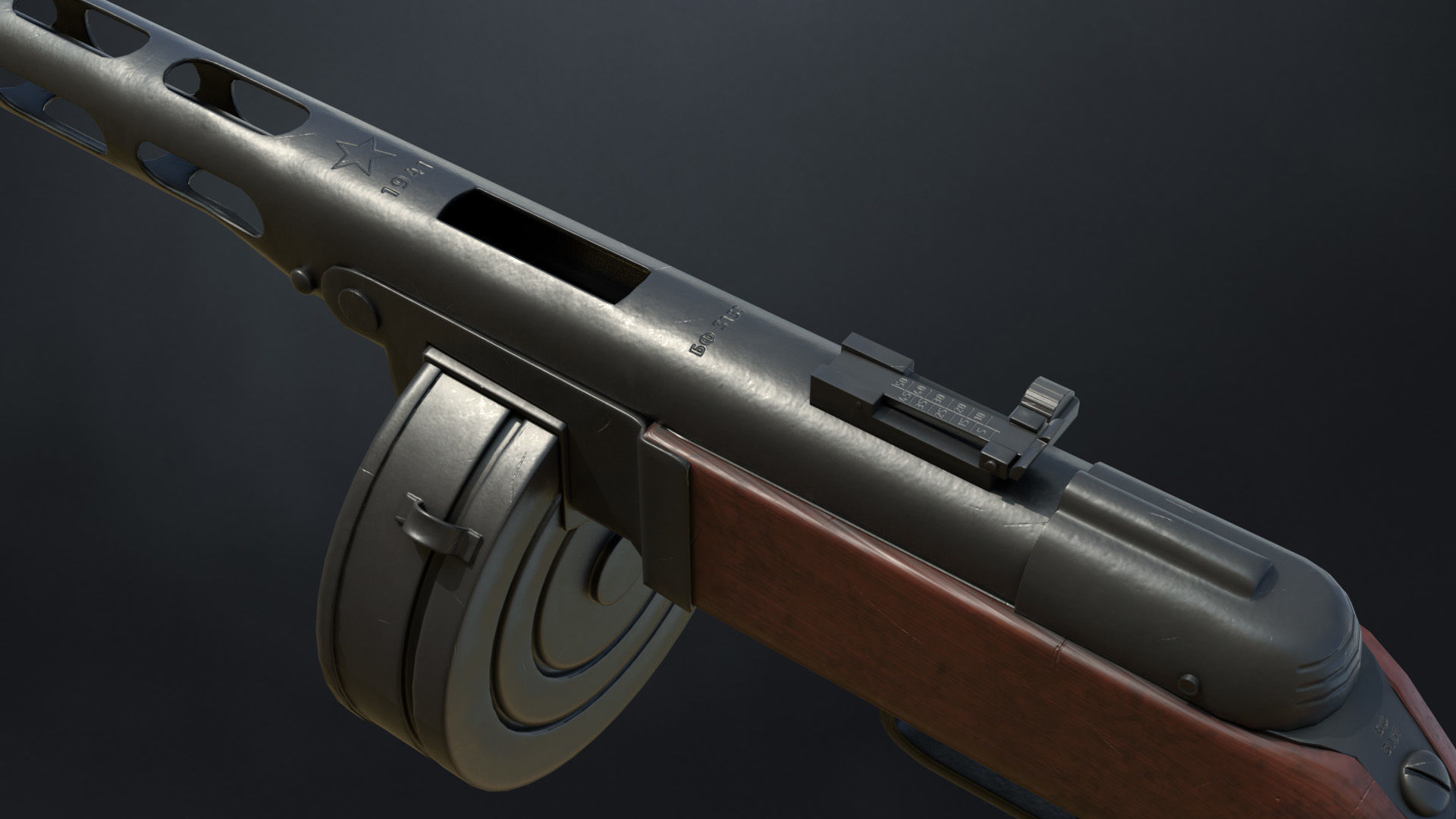 PPSh-41 Soviet submachine gun Low-poly 3D model_8