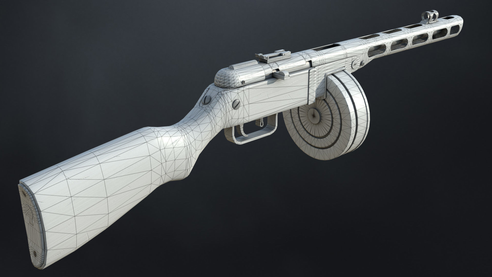 PPSh-41 Soviet submachine gun Low-poly 3D model_11