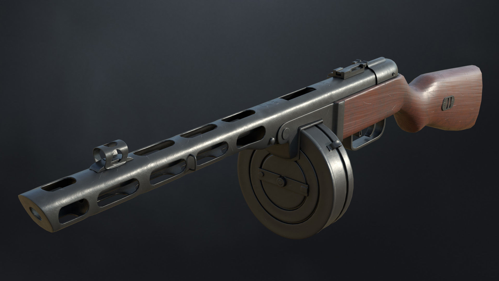 PPSh-41 Soviet submachine gun Low-poly 3D model_4
