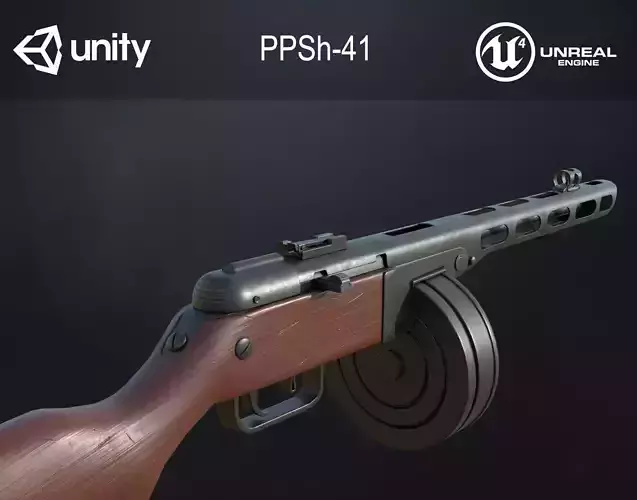 PPSh-41 Soviet submachine gun Low-poly 3D model