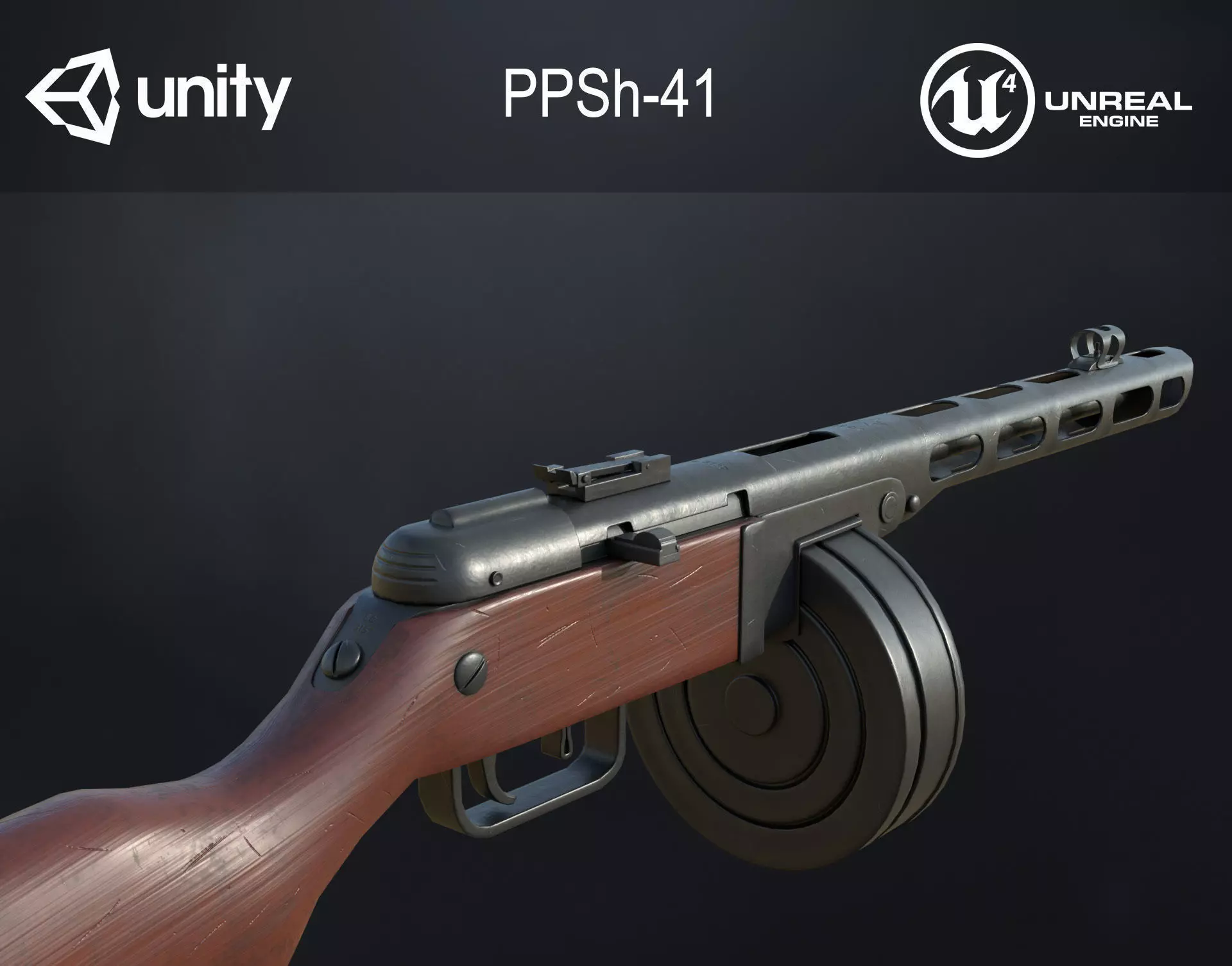 PPSh-41 Soviet submachine gun Low-poly 3D model_0