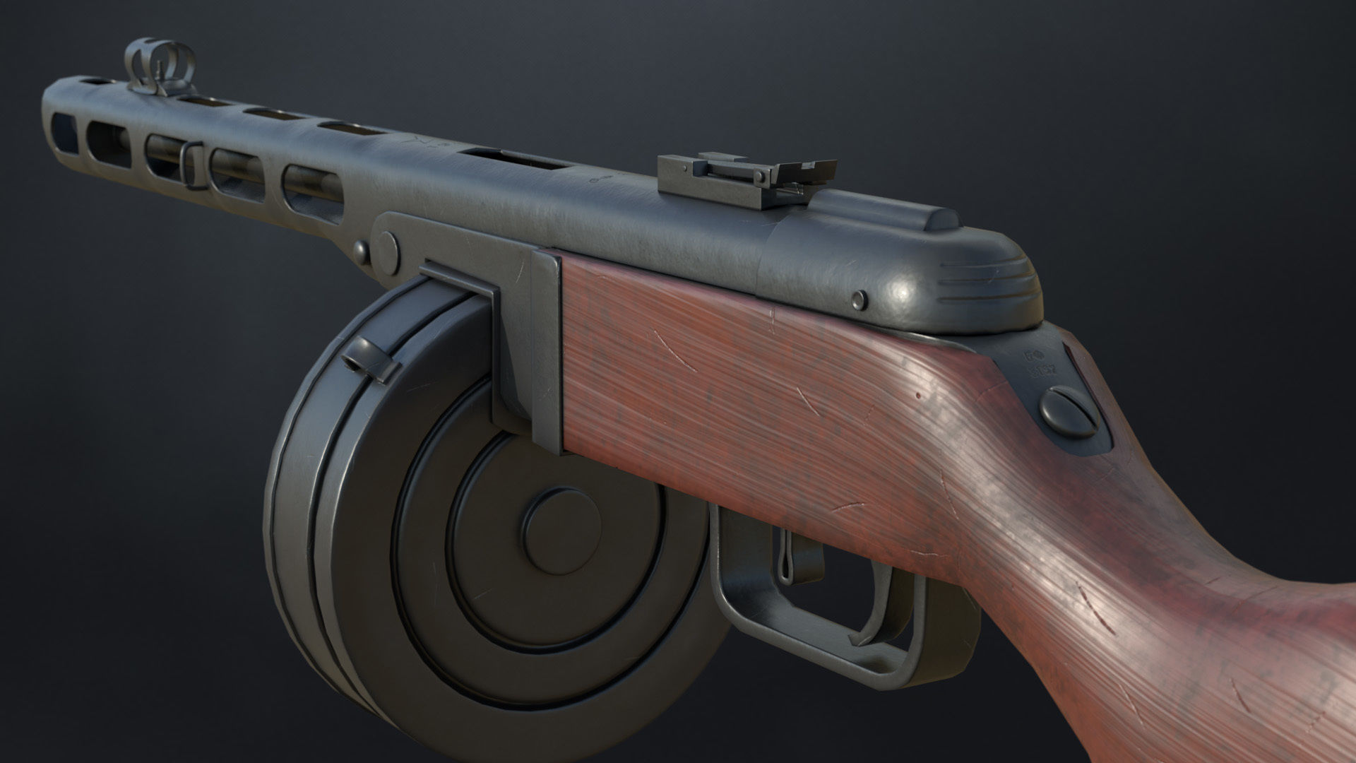 PPSh-41 Soviet submachine gun Low-poly 3D model_5