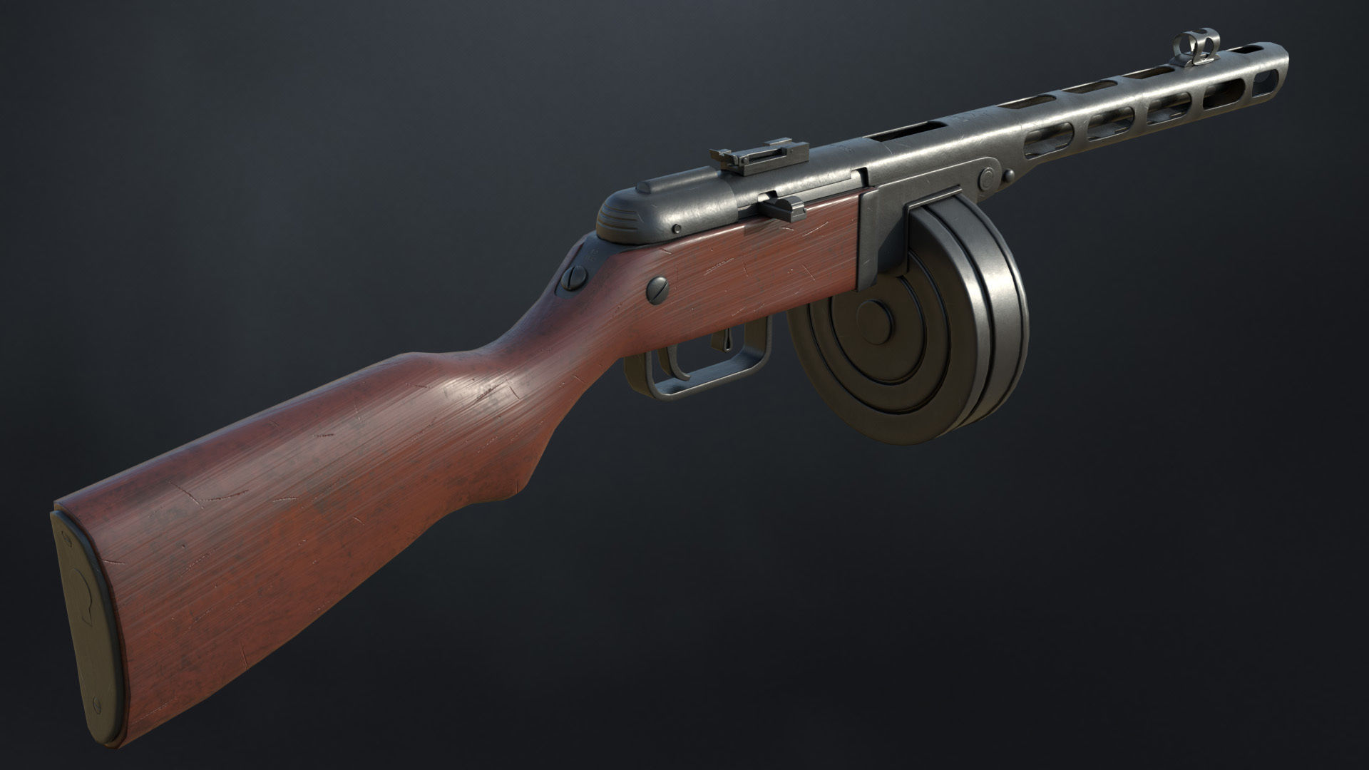 PPSh-41 Soviet submachine gun Low-poly 3D model_2