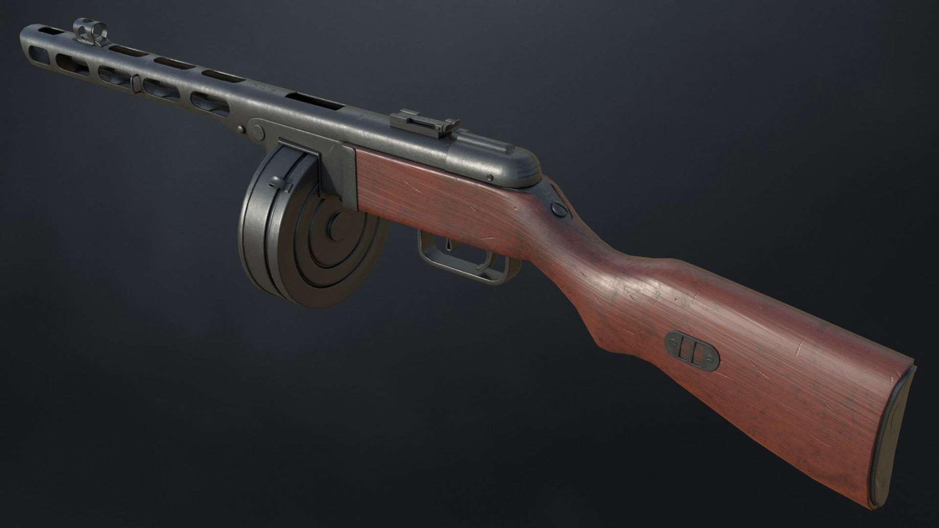 PPSh-41 Soviet submachine gun Low-poly 3D model_1