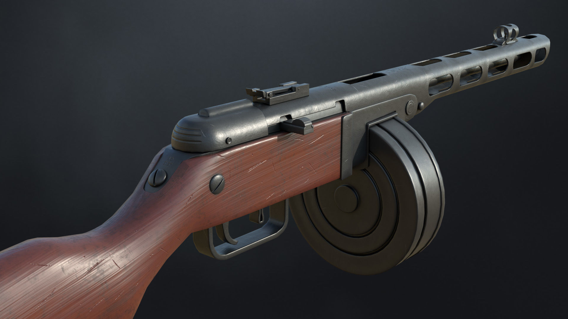 PPSh-41 Soviet submachine gun Low-poly 3D model_7
