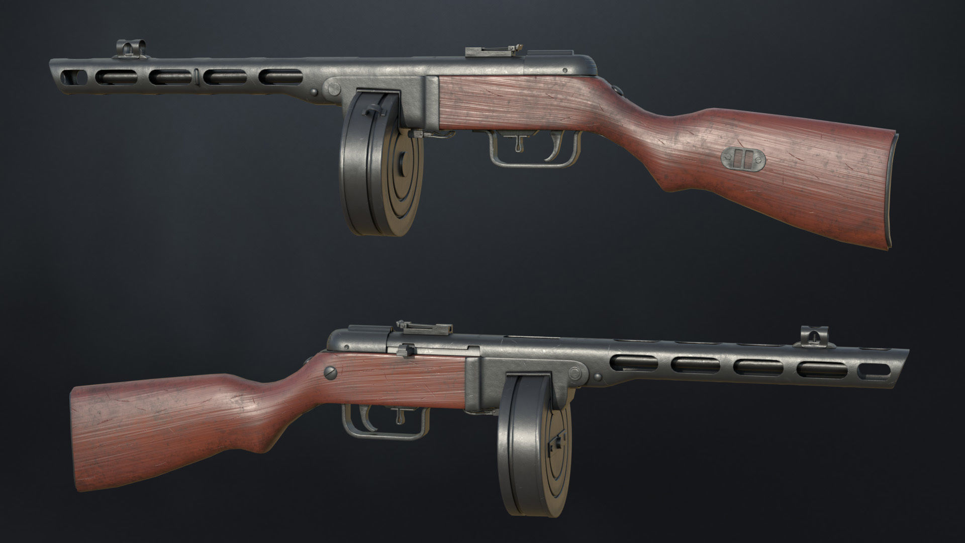 PPSh-41 Soviet submachine gun Low-poly 3D model_6
