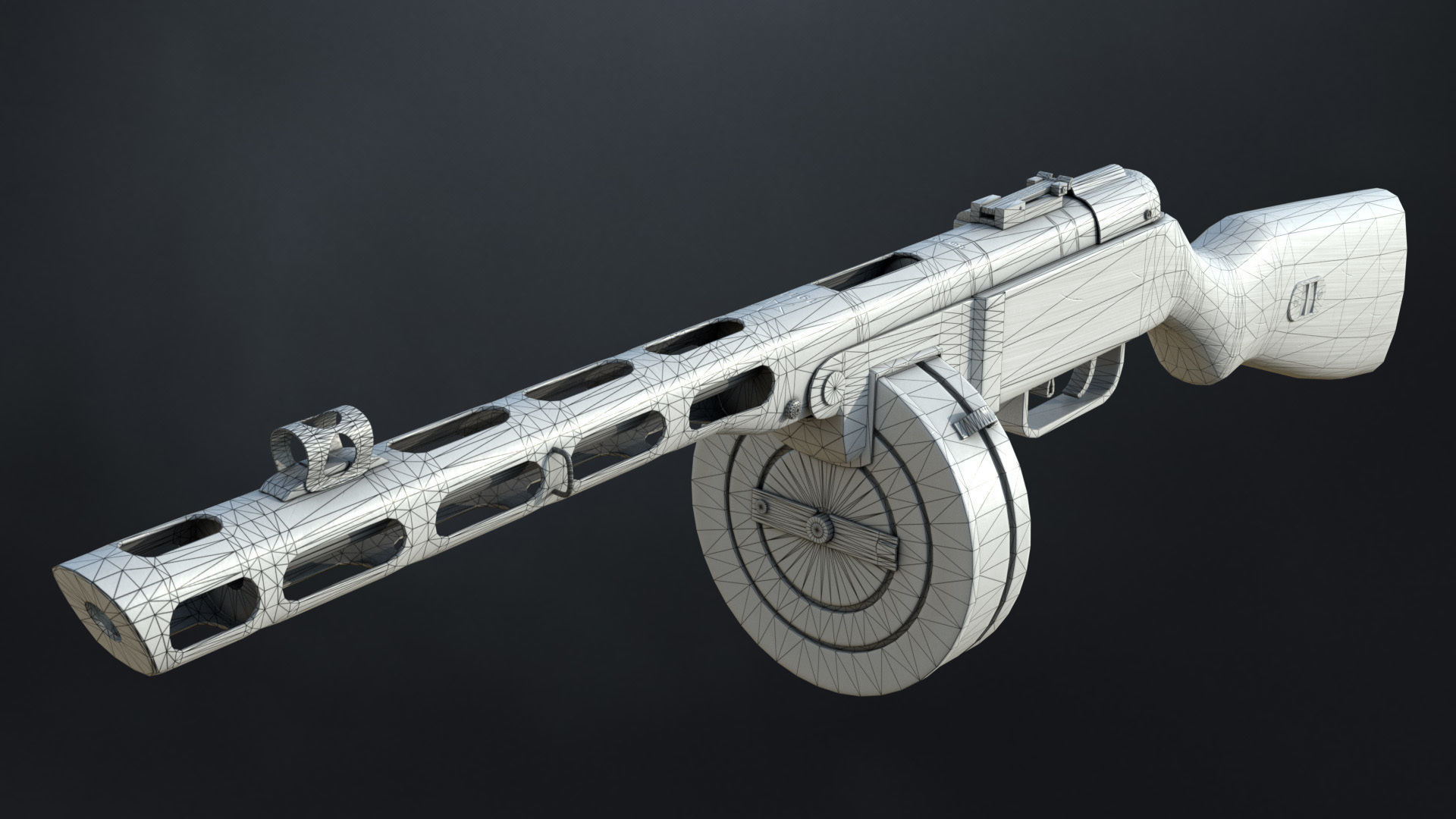 PPSh-41 Soviet submachine gun Low-poly 3D model_12