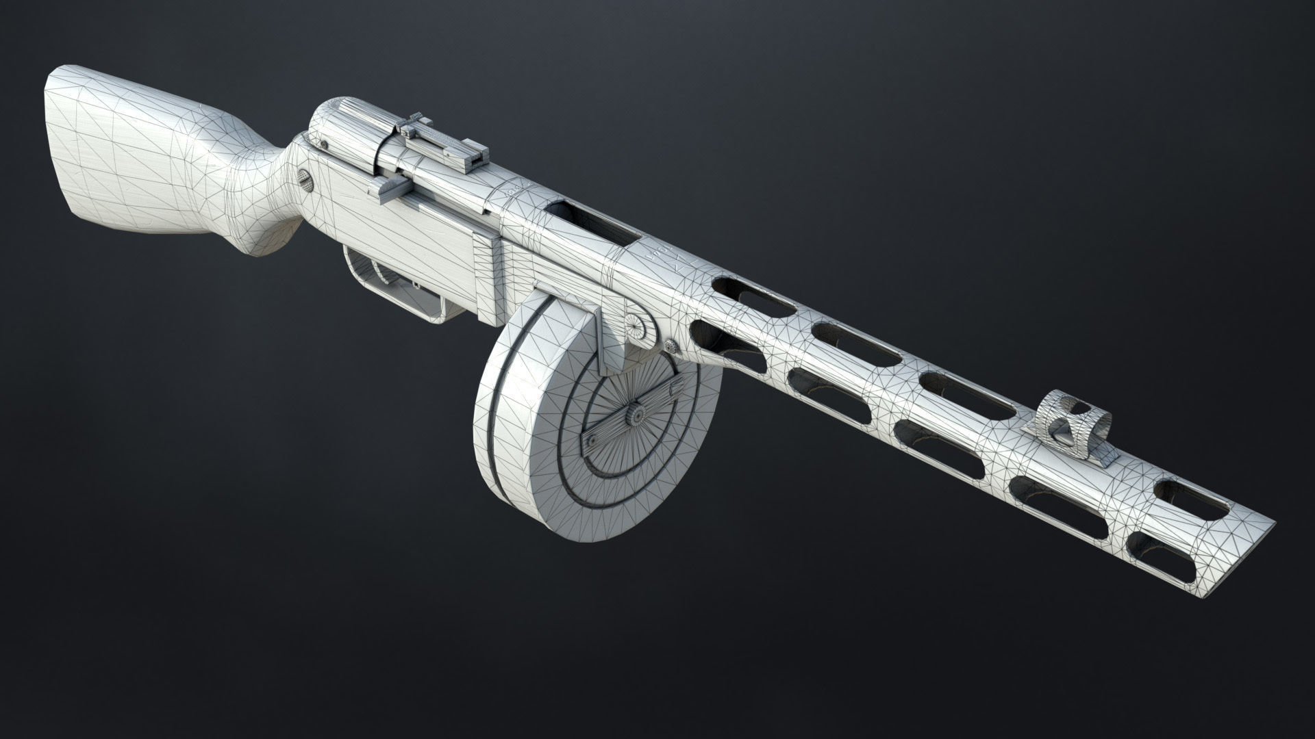 PPSh-41 Soviet submachine gun Low-poly 3D model_13