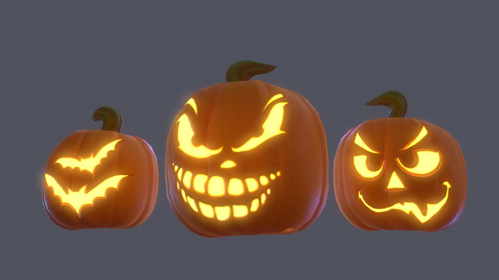 Halloween Pumpkins Pack PBR Low-poly 3D model_4