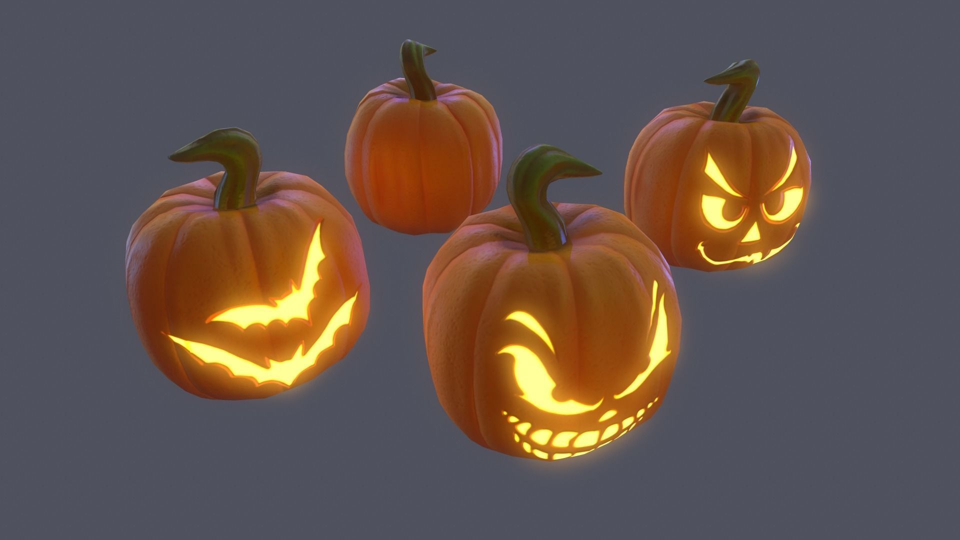 Halloween Pumpkins Pack PBR Low-poly 3D model_2