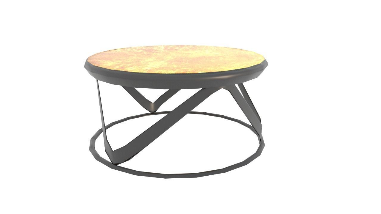 Table3 round side table with metal frame and glass top Low-poly 3D model_1